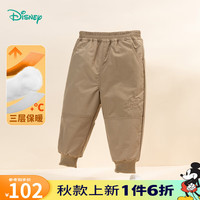 迪士尼宝宝（Disney Baby）童装男童夹棉长裤时尚米奇保暖裤子舒适保暖24年冬 卡其 6岁/身高130cm