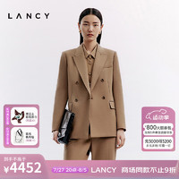 朗姿/LANCY2024冬季新款复古老钱大翻领西装外套女双排扣挺阔西服 驼色