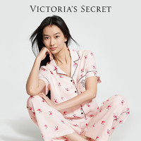 VICTORIA'S SECRET 维密 天丝绵柔印花夏季短袖长裤套装睡衣女士家居服1 84Q7浅粉火烈鸟 11245469 M