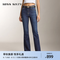MISS SIXTY2024秋季新款牛仔裤女复古深蓝高腰显瘦窄版微喇裤薄款 深蓝