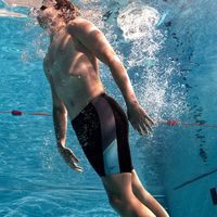 速比涛(Speedo)男士泳衣抗氯快干及膝游泳裤舒适运动训练专业训练竞速泳裤男 黑色【耐氯/腰部抽绳】 2XL【185-190cm/91-100kg】