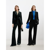 朗姿正肩高级感气质复古丝绒西服外套职业通勤西装上衣2024冬 黑色 S