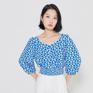 VERO MODA 衣女甜美气质方领七分袖印花