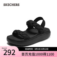 斯凯奇(Skechers)2024年夏女鞋厚底凉鞋舒适增高透气外穿沙滩鞋 全黑色/BBK 37