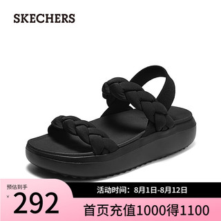 斯凯奇（Skechers）2024年夏女鞋厚底凉鞋舒适增高透气外穿沙滩鞋 全黑色/BBK 37