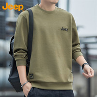 吉普（JEEP）卫衣男春秋季宽松圆领长袖T恤男士潮流休闲衣服男装 军绿 4XL 