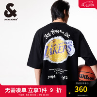 杰克·琼斯（JACK&JONES）NBA联名湖人队宽松纯棉舒适简约字母胶印运动短袖T恤224301078 黑色E40 黑色E40 180/100A/L