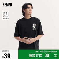 森马（Semir）短袖T恤时尚印花中性风上衣吸湿排汗棋盘格装107323100212 XS 黑色90001