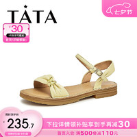 他她（TATA）休闲一字带凉鞋女平底百搭凉鞋外穿夏季YBE05BL3 黄色 38