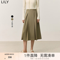 丽丽 LILY2024秋新款女装都市优雅时髦OL通勤压褶A字显瘦半身裙中长款