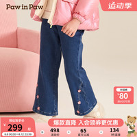 PawinPaw卡通小熊童装2024早秋女童发热暖绒牛仔裤喇叭裤 Indigo牛仔蓝色/55 160cm