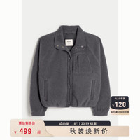 HOLLISTER24秋冬新款仿羊羔绒保暖按扣式夹克外套 女 KI344-4051 木炭灰