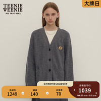 Teenie Weenie【澳毛+牦牛绒】小熊2024秋季松弛感针织开衫女混纺 深灰色 170/L