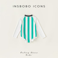 INSbobo宝宝连体泳衣女童条纹花边儿童夏季多巴胺游泳衣洋气