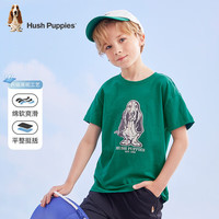 暇步士（Hush Puppies）童装男女童短袖2024夏装儿童精梳棉汗布透气舒适时尚短袖T恤 A款松叶绿 155cm(偏大半码)