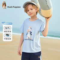 暇步士（Hush Puppies）童装男女童短袖2024夏装儿童精梳棉汗布透气舒适时尚短袖T恤 D款冰晶蓝 130cm