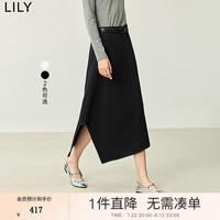 丽丽 LILY2024秋女装设计感斜向裁剪不对称百搭显瘦通勤牛仔半身裙 510黑色 L