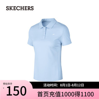 斯凯奇（Skechers）2024夏季时尚休闲女款短袖衫透气P324W040 氙气蓝/0356 XL