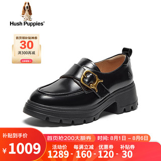 暇步士（Hush Puppies）乐福鞋女士休闲一脚蹬厚底英伦皮鞋Q1M05CM4 黑色 39