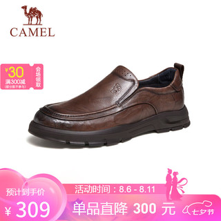 骆驼（CAMEL）男士圆头套脚乐福商务休闲皮鞋 G14S005080 棕色 42 