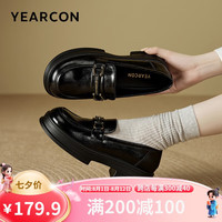 意尔康小皮鞋女英伦风厚底增高舒适乐福鞋24 29269W 黑色 39 