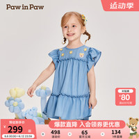 PawinPaw卡通小熊童装2024年夏季女宝牛仔连衣裙 Indigo牛仔蓝色/55 110