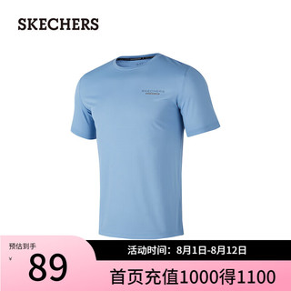 斯凯奇（Skechers）夏季新同款简约百搭T恤运动短袖P224M084 蓝/00MU L