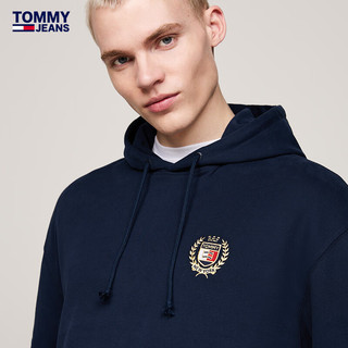 TOMMY JEANS24秋冬男装纯棉美式复古徽章刺绣连帽卫衣DM0DM19762 藏青色C1G S