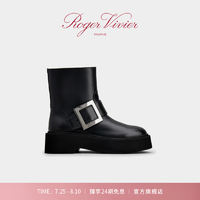 ROGERVIVIER/2024秋季RV女鞋Viv Rangers皮革机车靴 黑色 37