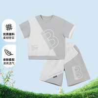 贝贝怡男童短袖短裤套装24夏季款撞色休闲透气两件套ZB2DT046 灰色 110