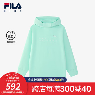 FILA 斐乐童装儿童上衣2024秋季女大童运动跑步连帽卫衣 浅水晶绿-LG 140