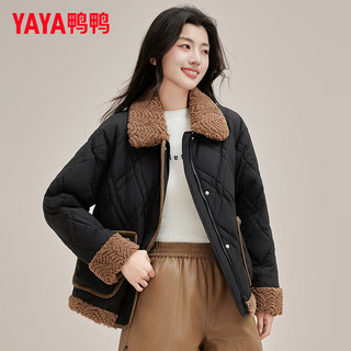 鸭鸭（YAYA）羽绒服女短款2024冬季时尚撞色翻领休闲气质保暖外套XH 绿色 160/84A(M)