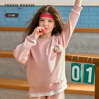 Teenie Weenie Kids小熊童装24秋女童可拆卸玩偶假两件圆领卫衣 浅粉色 120cm