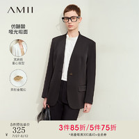 AMII2024秋高级通勤V领一粒扣宽肩垫肩西装女缎面外套12443056 黑色 155/80A/S