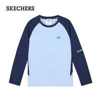 斯凯奇（Skechers）童装男圆领针织长袖T恤运动上衣P223B066 月白蓝/02P8 XXL