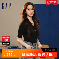 Gap女装2024初秋短袖坑条针织衫毛衣638356 黑色 165/84A(M) 亚洲尺码