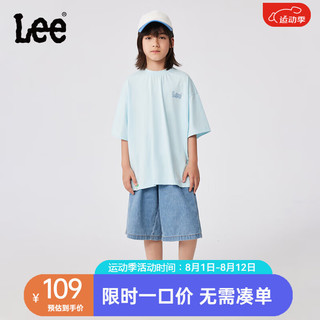 Lee 李 儿童圆领短袖T恤2024夏季男女童舒适凉感套头上衣童装 天蓝色 165cm