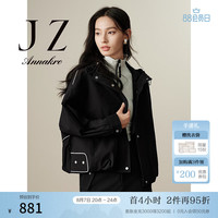 玖姿·安娜蔻都市轻户外休闲撞色边夹克风衣外套女装2024秋季 素黑 2XL