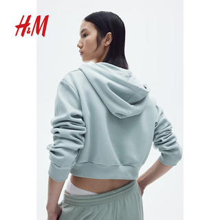 H&M2024秋季女装时尚休闲百搭短款拉链连帽衫1193900 浅绿松石色 155/76 XXS