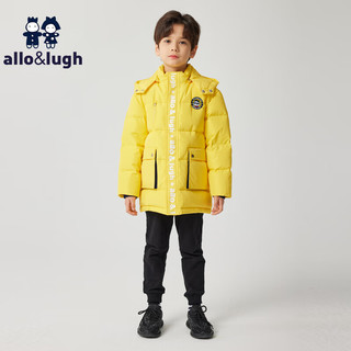 allo&lugh男童羽绒服中长冬季儿童连帽工装外套中大童 黄色 120cm