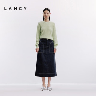 朗姿/LANCY2024深蓝牛仔直筒中长半身裙休闲通勤H牛仔半裙女 潜望镜蓝色 3XL