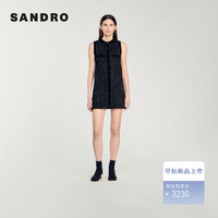 SANDRO2024早秋女装法式亮片短款黑色无袖连衣裙SFPRO04007 黑色 38