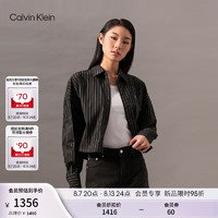 Calvin Klein Jeans24秋季女士休闲通勤ck刺绣纯棉宽松短款衬衫J224585 BEH-黑底条纹 S