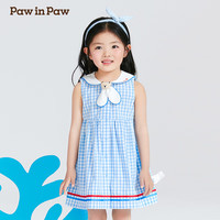 PawinPaw卡通小熊童装2024夏季女宝宝海军风领结无袖连衣裙 蓝色 120cm