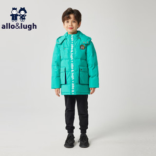 allo&lugh男童羽绒服中长冬季儿童连帽工装外套中大童 绿色 120cm