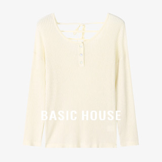 Basic House/百家好慵懒风天丝露背系带针织衫夏季防晒显瘦罩衫女 白色 L