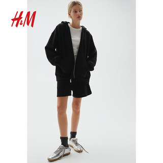 H&M2024秋季女装时尚休闲百搭大廓形拉链连帽衫1234775 黑色 170/128 XXL