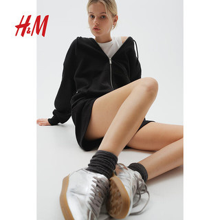 H&M2024秋季女装时尚休闲百搭大廓形拉链连帽衫1234775 黑色 160/88 S