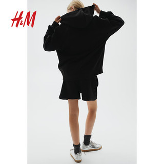 H&M2024秋季女装时尚休闲百搭大廓形拉链连帽衫1234775 黑色 160/88 S