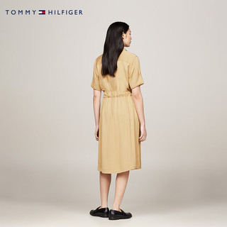 TOMMY HILFIGER24早秋女装通勤干练系带收腰宽松光泽衬衫裙连衣裙42728 黄色ABB 34